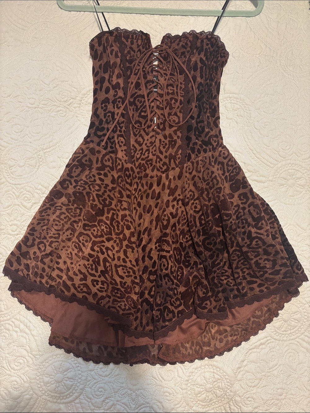 Womens' Brown Leopard Print Lace-Up Dress